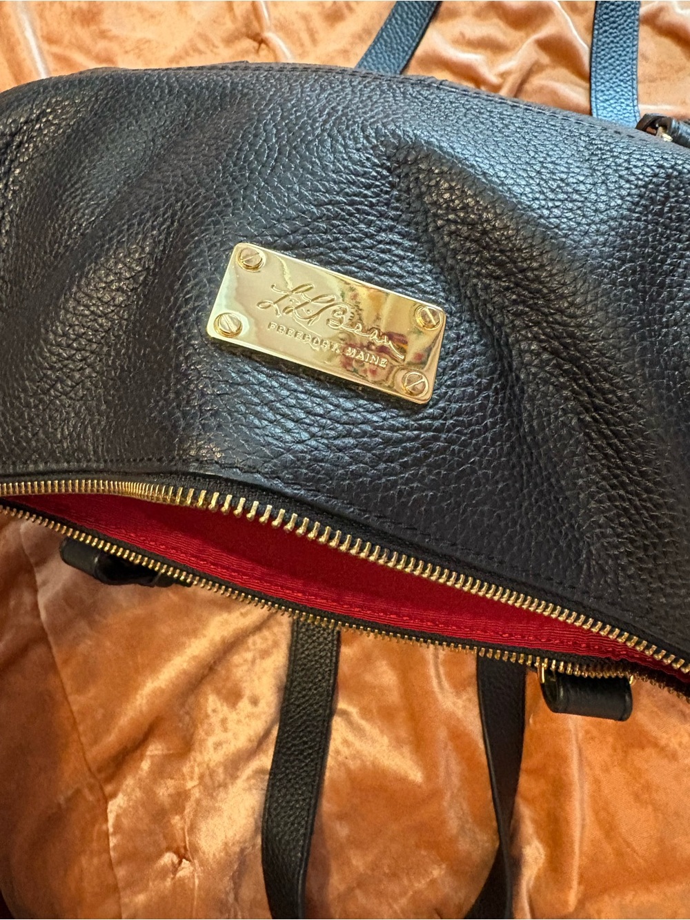 L.L. Bean Black Pebble Leather Shoulder Tote with Gold Plate - Picture 7 of 16
